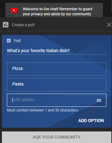 Youtube poll options 